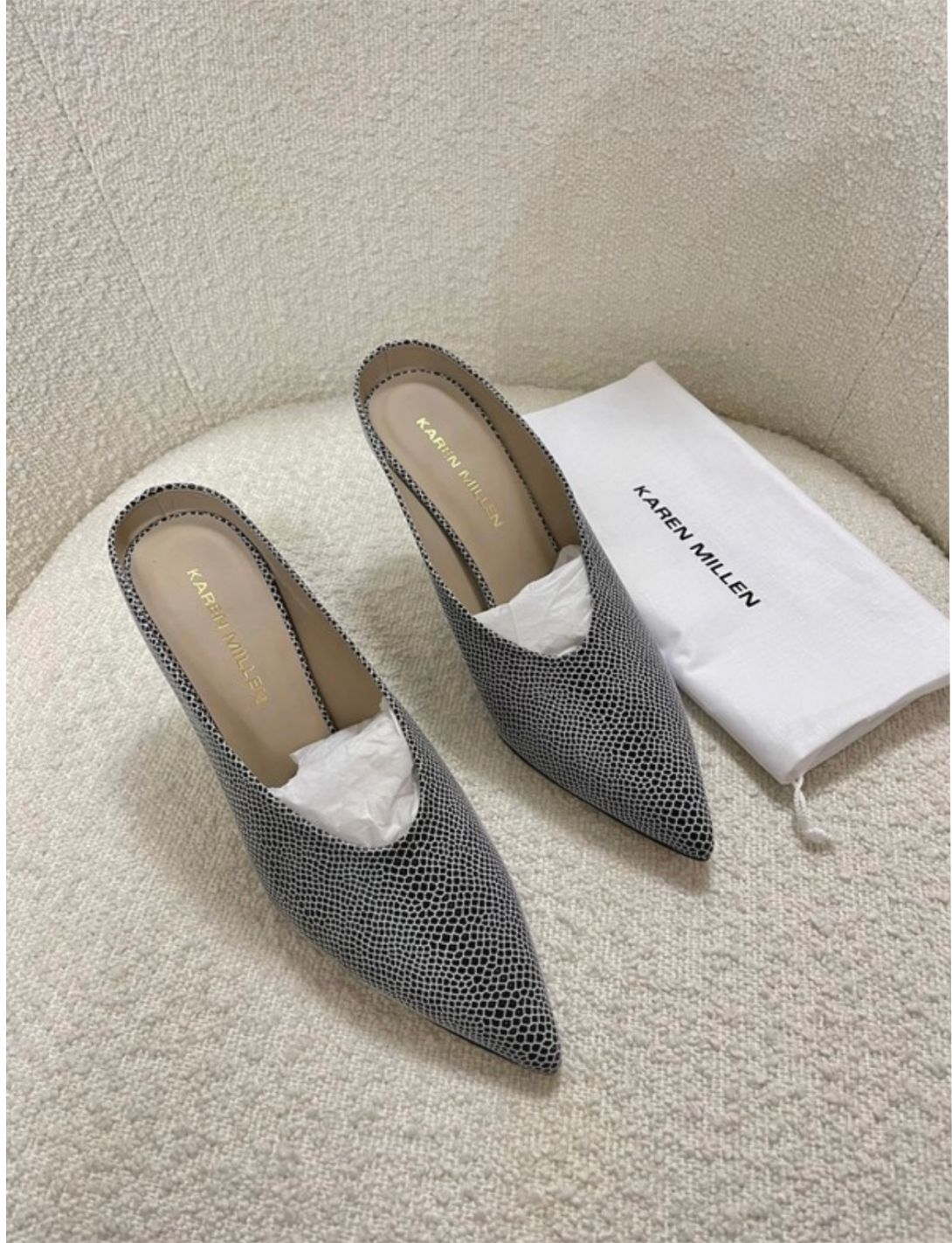 Chaussures Karen Millen Bout Ouvert Peau De Serpent - Pointure 8 (41), Noir Et Blanc, Neuf Avec Défauts